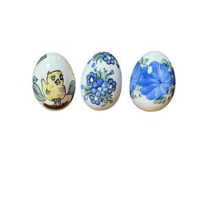 Lot of 3 Polish Pottery Boleslawiec Ceramic Easter Egg  3" H Self Standing